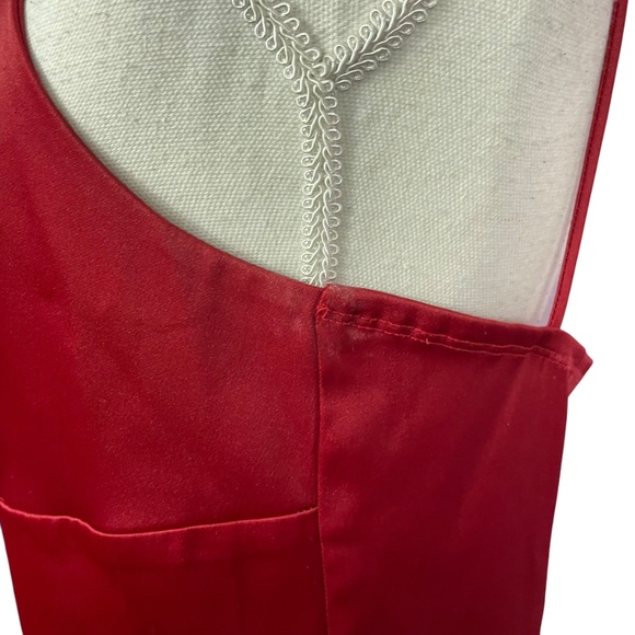 Embroidered Beaded Satin Dress 13 burgundy red underlay spaghetti strap Y2K - Picture 11 of 15